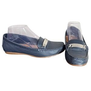 Coach Fredrica Navy Blue Leather Driving Loafers Silver Hardware Size 7.5